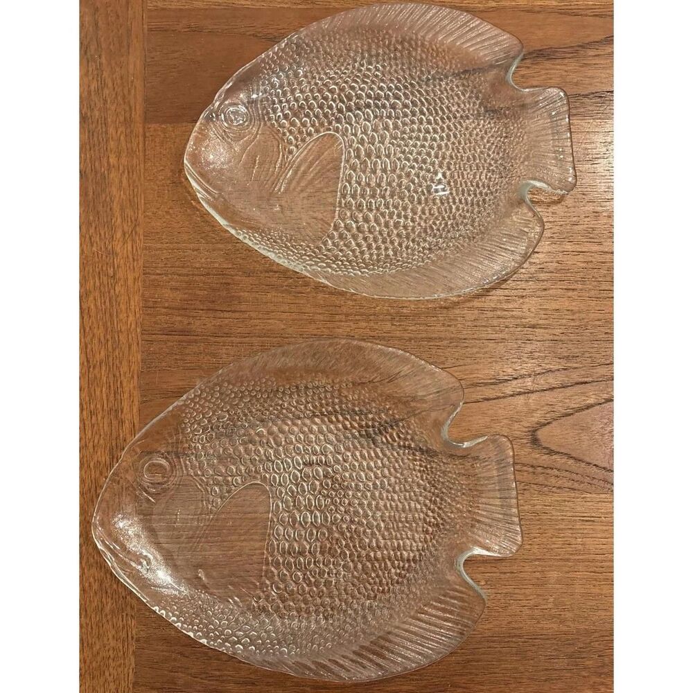 Set of Vintage Arcoroc France clear glass fish-shaped serving plates